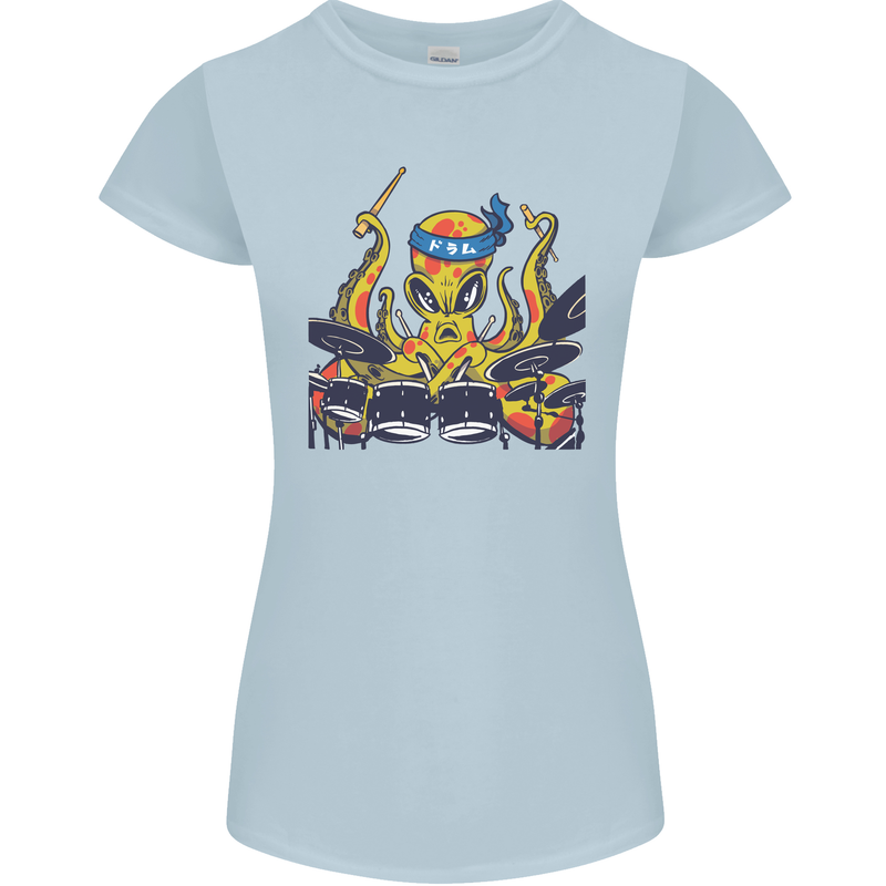 Octopus Drummer Drumming Drum Funny Womens Petite Cut T-Shirt Light Blue