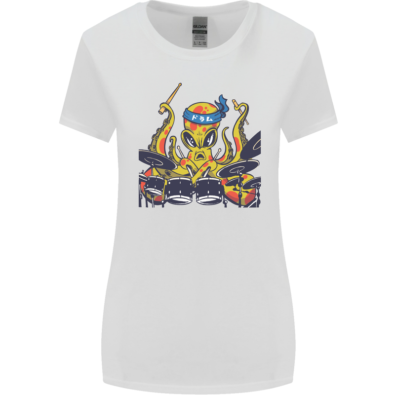 Octopus Drummer Drumming Drum Funny Womens Wider Cut T-Shirt White