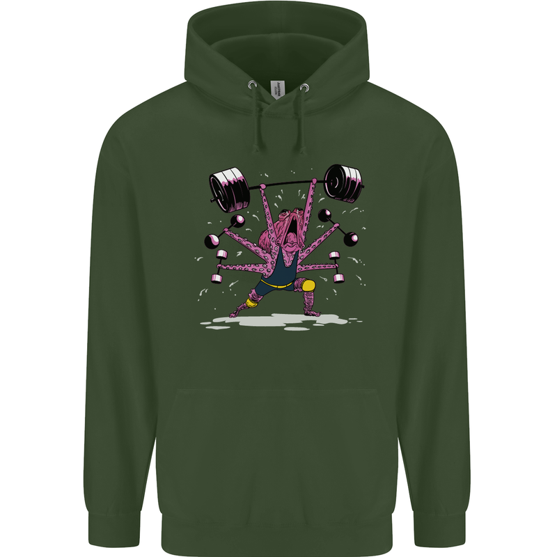 Octopus Gym Training Top Bodybuilding Childrens Kids Hoodie Forest Green