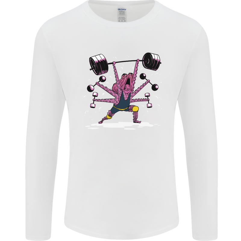 Octopus Gym Training Top Bodybuilding Mens Long Sleeve T-Shirt White