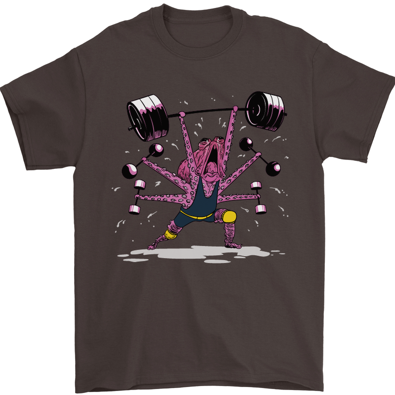 Octopus Gym Training Top Bodybuilding Mens T-Shirt Cotton Gildan Dark Chocolate