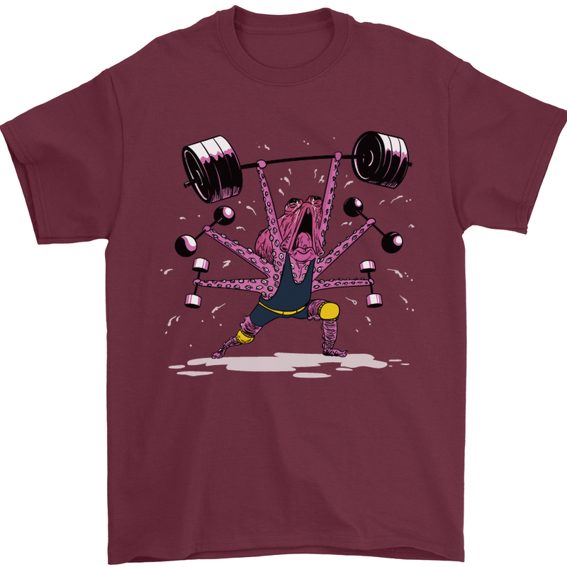 Octopus Gym Training Top Bodybuilding Mens T-Shirt Cotton Gildan Maroon