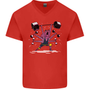 Octopus Gym Training Top Bodybuilding Mens V-Neck Cotton T-Shirt Red