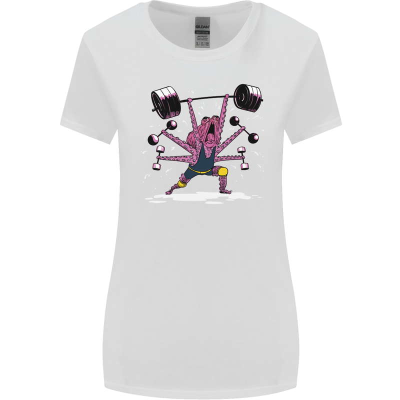 Octopus Gym Training Top Bodybuilding Womens Wider Cut T-Shirt White
