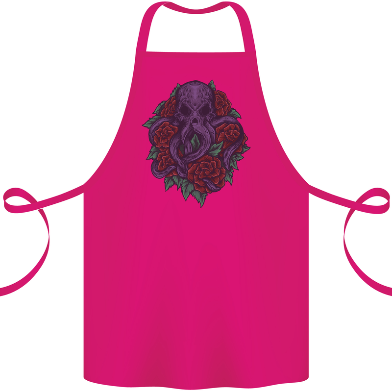 Octopus Skull Cthulhu Kraken With Roses Cotton Apron 100% Organic Pink