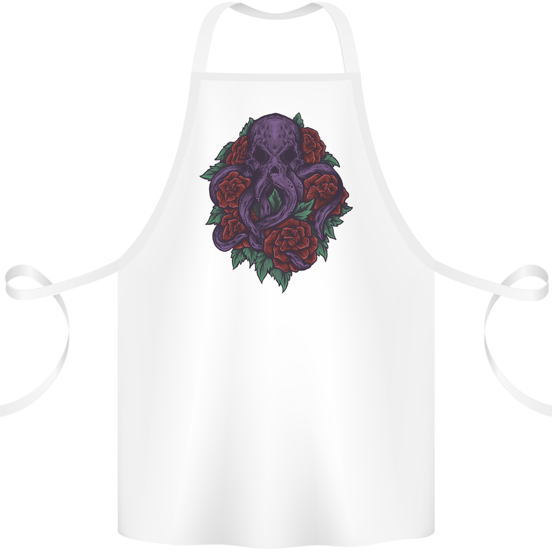 Octopus Skull Cthulhu Kraken With Roses Cotton Apron 100% Organic White