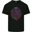 Octopus Skull Cthulhu Kraken With Roses Kids T-Shirt Childrens Black