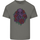 Octopus Skull Cthulhu Kraken With Roses Kids T-Shirt Childrens Charcoal