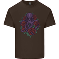 Octopus Skull Cthulhu Kraken With Roses Kids T-Shirt Childrens Chocolate