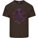 Octopus Skull Cthulhu Kraken With Roses Kids T-Shirt Childrens Chocolate