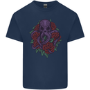 Octopus Skull Cthulhu Kraken With Roses Kids T-Shirt Childrens Navy Blue
