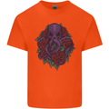 Octopus Skull Cthulhu Kraken With Roses Kids T-Shirt Childrens Orange