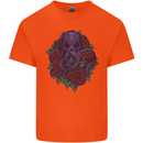 Octopus Skull Cthulhu Kraken With Roses Kids T-Shirt Childrens Orange