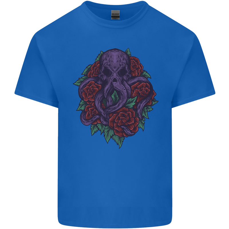Octopus Skull Cthulhu Kraken With Roses Kids T-Shirt Childrens Royal Blue