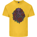 Octopus Skull Cthulhu Kraken With Roses Kids T-Shirt Childrens Yellow