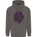 Octopus Skull Cthulhu Kraken With Roses Mens 80% Cotton Hoodie Charcoal