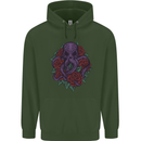 Octopus Skull Cthulhu Kraken With Roses Mens 80% Cotton Hoodie Forest Green