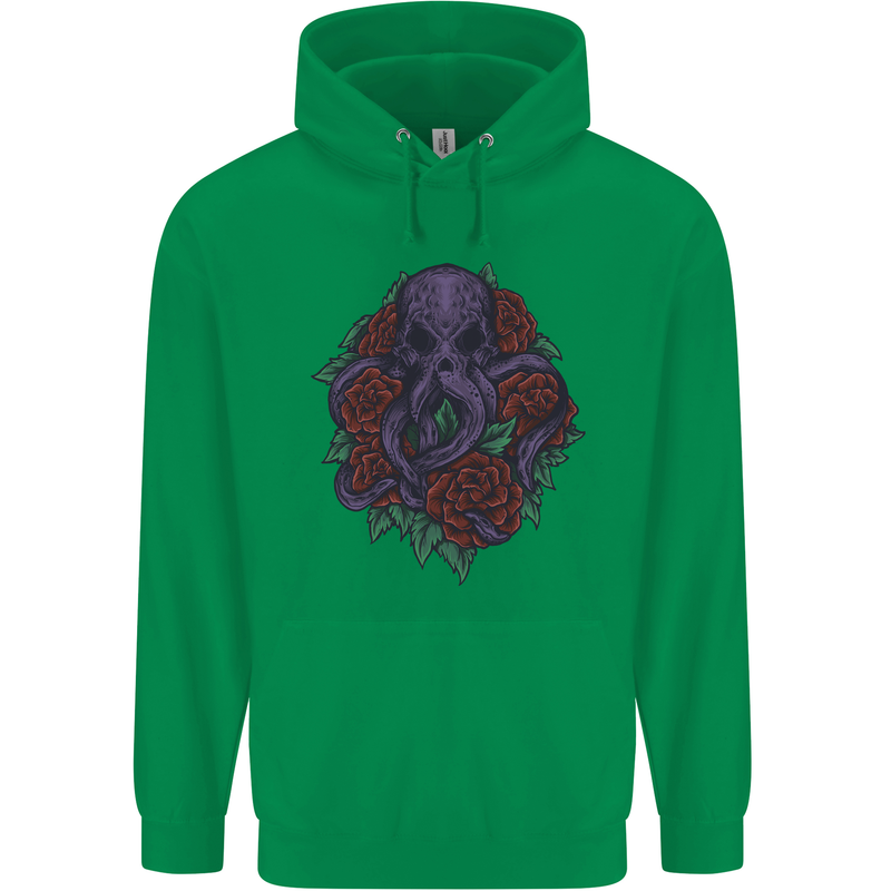 Octopus Skull Cthulhu Kraken With Roses Mens 80% Cotton Hoodie Irish Green