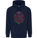 Octopus Skull Cthulhu Kraken With Roses Mens 80% Cotton Hoodie Navy Blue