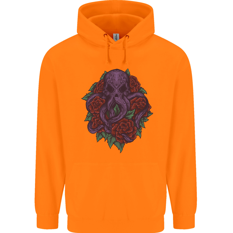 Octopus Skull Cthulhu Kraken With Roses Mens 80% Cotton Hoodie Orange
