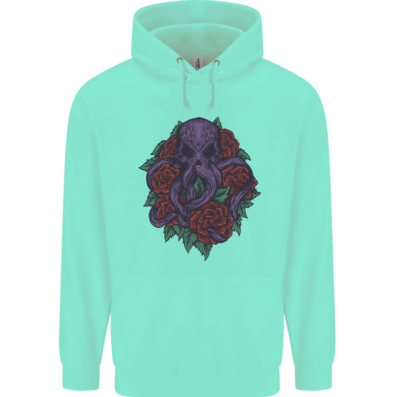 Octopus Skull Cthulhu Kraken With Roses Mens 80% Cotton Hoodie Peppermint