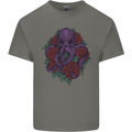 Octopus Skull Cthulhu Kraken With Roses Mens Cotton T-Shirt Tee Top Charcoal