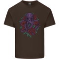 Octopus Skull Cthulhu Kraken With Roses Mens Cotton T-Shirt Tee Top Dark Chocolate
