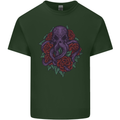Octopus Skull Cthulhu Kraken With Roses Mens Cotton T-Shirt Tee Top Forest Green