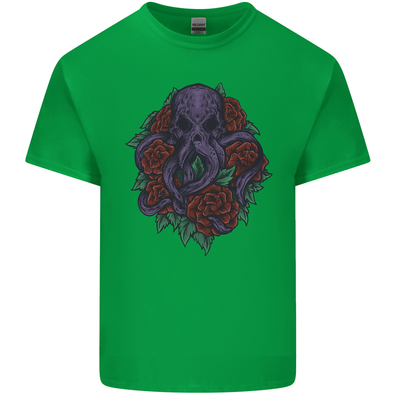 Octopus Skull Cthulhu Kraken With Roses Mens Cotton T-Shirt Tee Top Irish Green