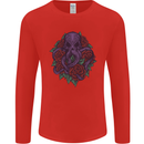 Octopus Skull Cthulhu Kraken With Roses Mens Long Sleeve T-Shirt Red