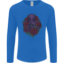 Octopus Skull Cthulhu Kraken With Roses Mens Long Sleeve T-Shirt Royal Blue