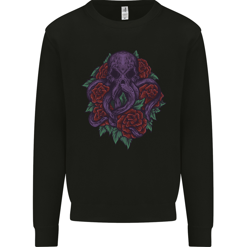 Octopus Skull Cthulhu Kraken With Roses Mens Sweatshirt Jumper Black