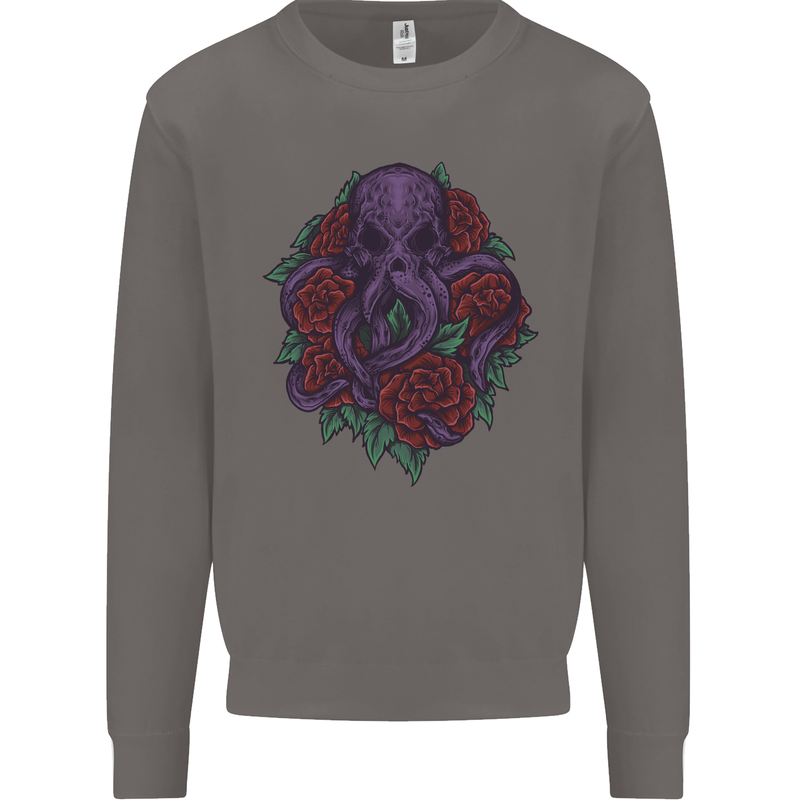 Octopus Skull Cthulhu Kraken With Roses Mens Sweatshirt Jumper Charcoal