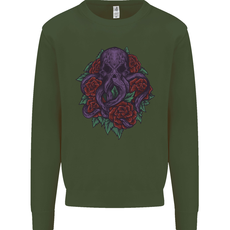 Octopus Skull Cthulhu Kraken With Roses Mens Sweatshirt Jumper Forest Green