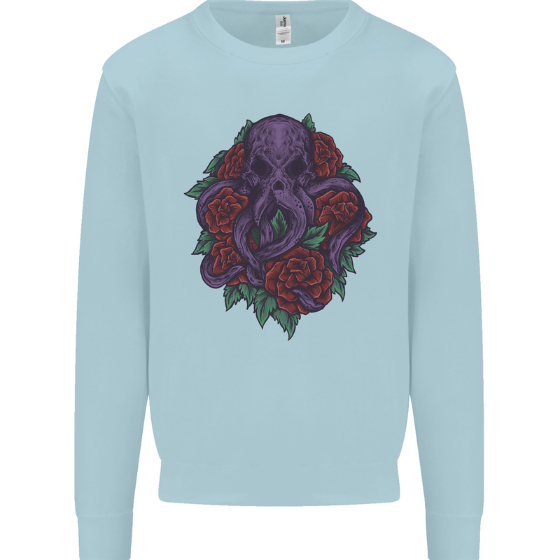 Octopus Skull Cthulhu Kraken With Roses Mens Sweatshirt Jumper Light Blue