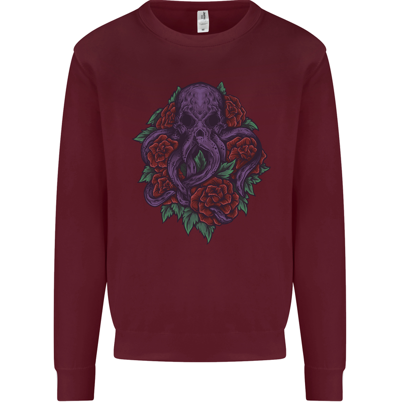 Octopus Skull Cthulhu Kraken With Roses Mens Sweatshirt Jumper Maroon