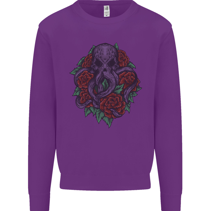 Octopus Skull Cthulhu Kraken With Roses Mens Sweatshirt Jumper Purple