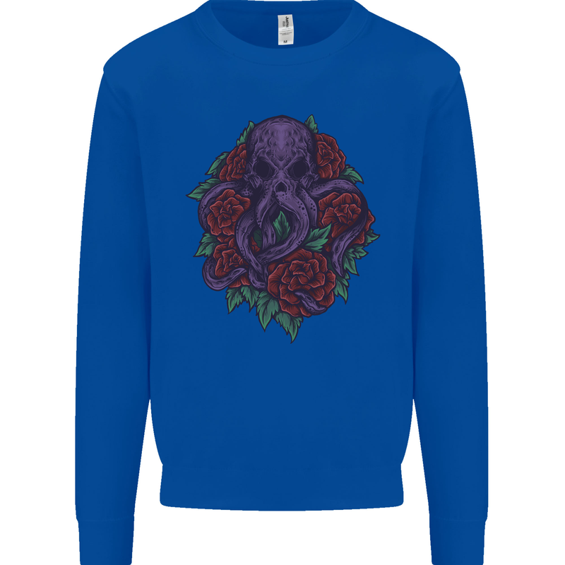 Octopus Skull Cthulhu Kraken With Roses Mens Sweatshirt Jumper Royal Blue