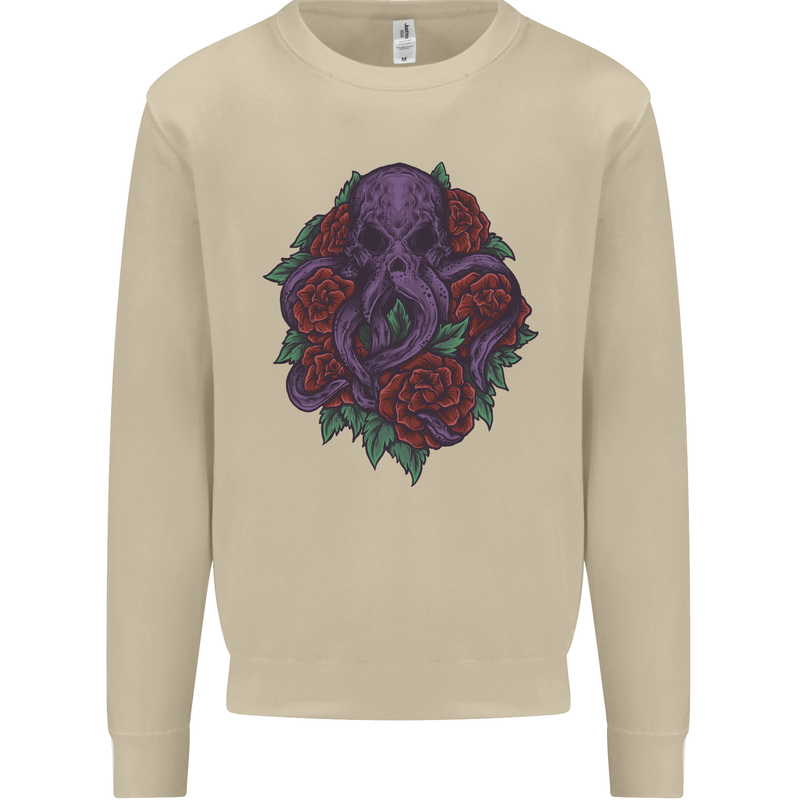 Octopus Skull Cthulhu Kraken With Roses Mens Sweatshirt Jumper Sand