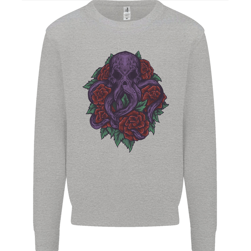 Octopus Skull Cthulhu Kraken With Roses Mens Sweatshirt Jumper Sports Grey