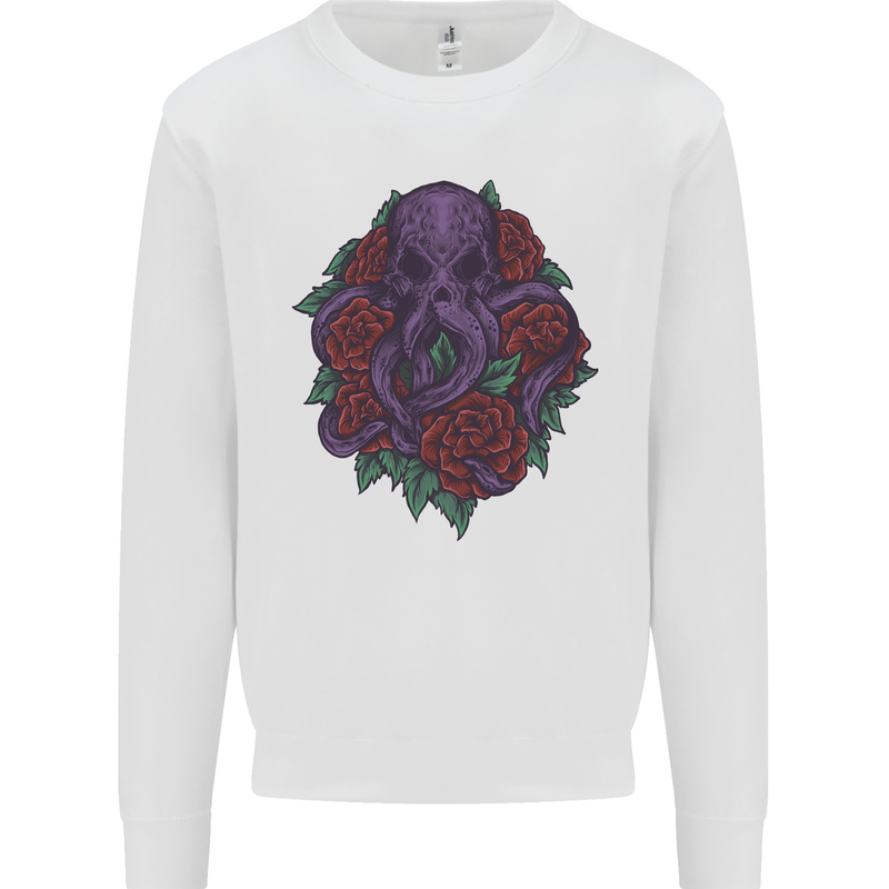 Octopus Skull Cthulhu Kraken With Roses Mens Sweatshirt Jumper White