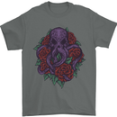 Octopus Skull Cthulhu Kraken With Roses Mens T-Shirt Cotton Gildan Charcoal