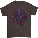 Octopus Skull Cthulhu Kraken With Roses Mens T-Shirt Cotton Gildan Dark Chocolate