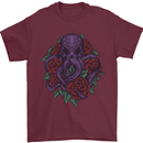 Octopus Skull Cthulhu Kraken With Roses Mens T-Shirt Cotton Gildan Maroon