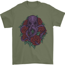 Octopus Skull Cthulhu Kraken With Roses Mens T-Shirt Cotton Gildan Military Green