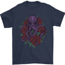 Octopus Skull Cthulhu Kraken With Roses Mens T-Shirt Cotton Gildan Navy Blue