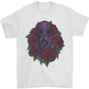Octopus Skull Cthulhu Kraken With Roses Mens T-Shirt Cotton Gildan White