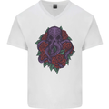 Octopus Skull Cthulhu Kraken With Roses Mens V-Neck Cotton T-Shirt White