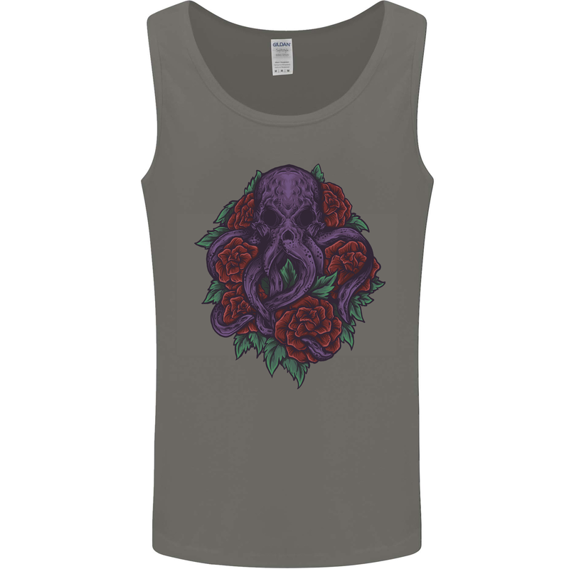 Octopus Skull Cthulhu Kraken With Roses Mens Vest Tank Top Charcoal