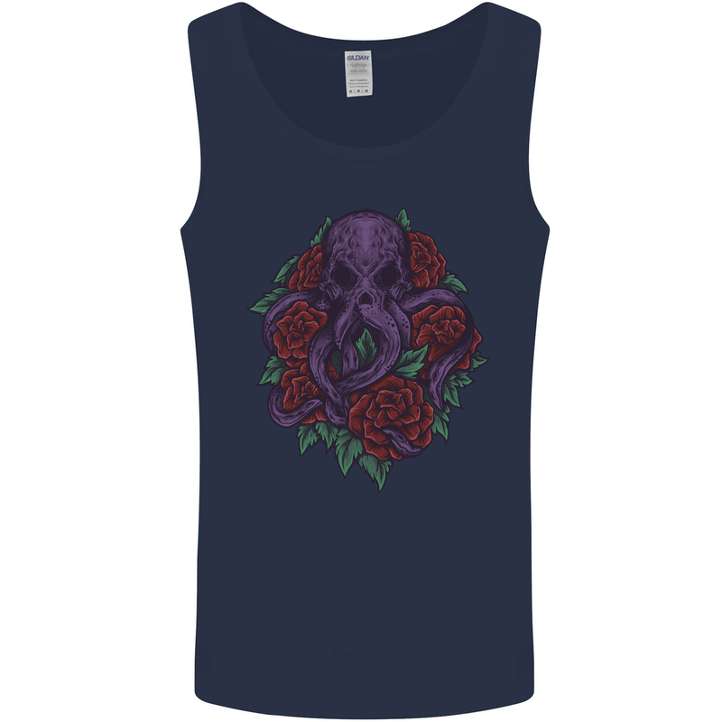 Octopus Skull Cthulhu Kraken With Roses Mens Vest Tank Top Navy Blue